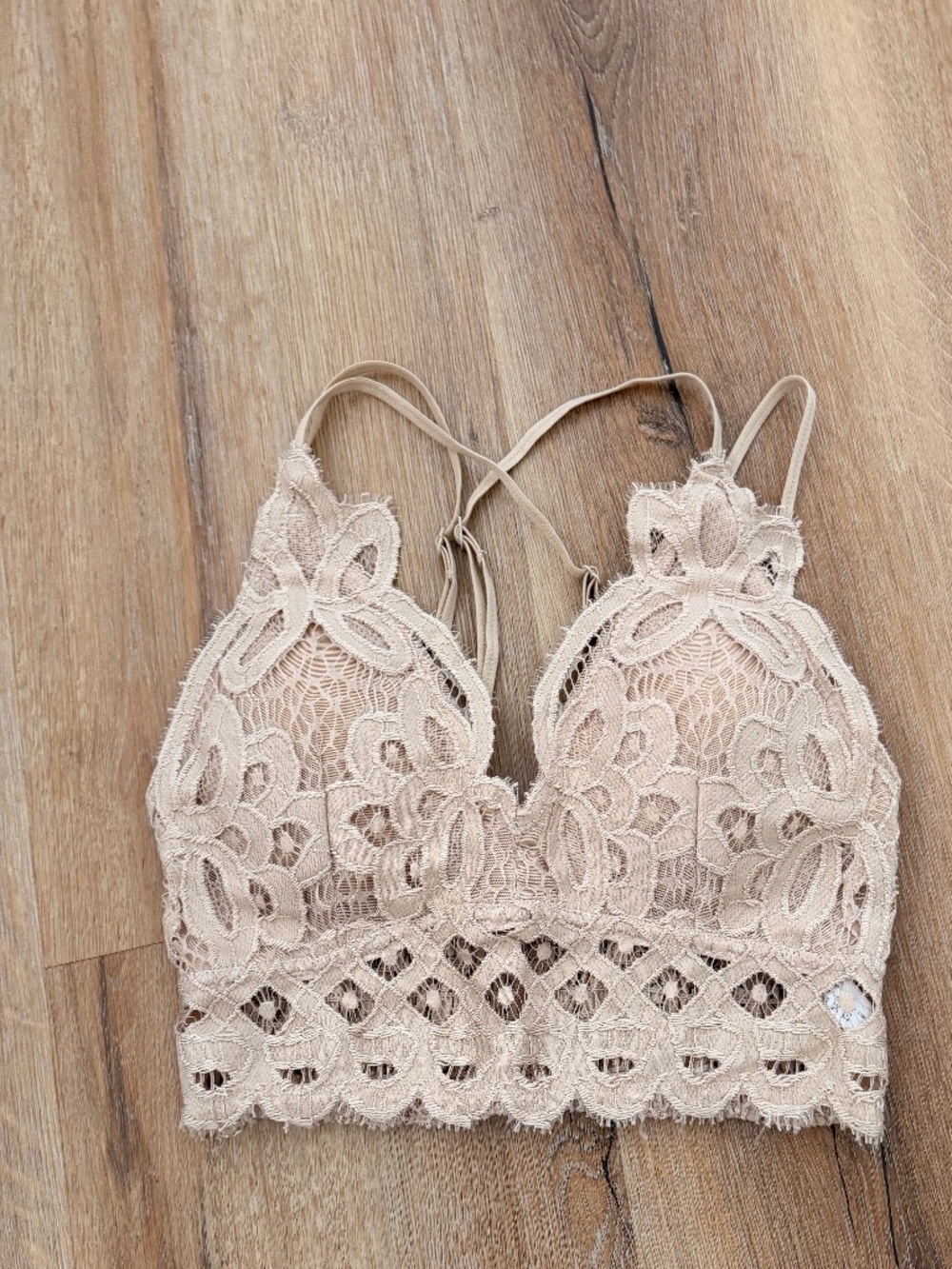 Anemone Intricate Crochet Lace Longline Bralette - Cream / Beige